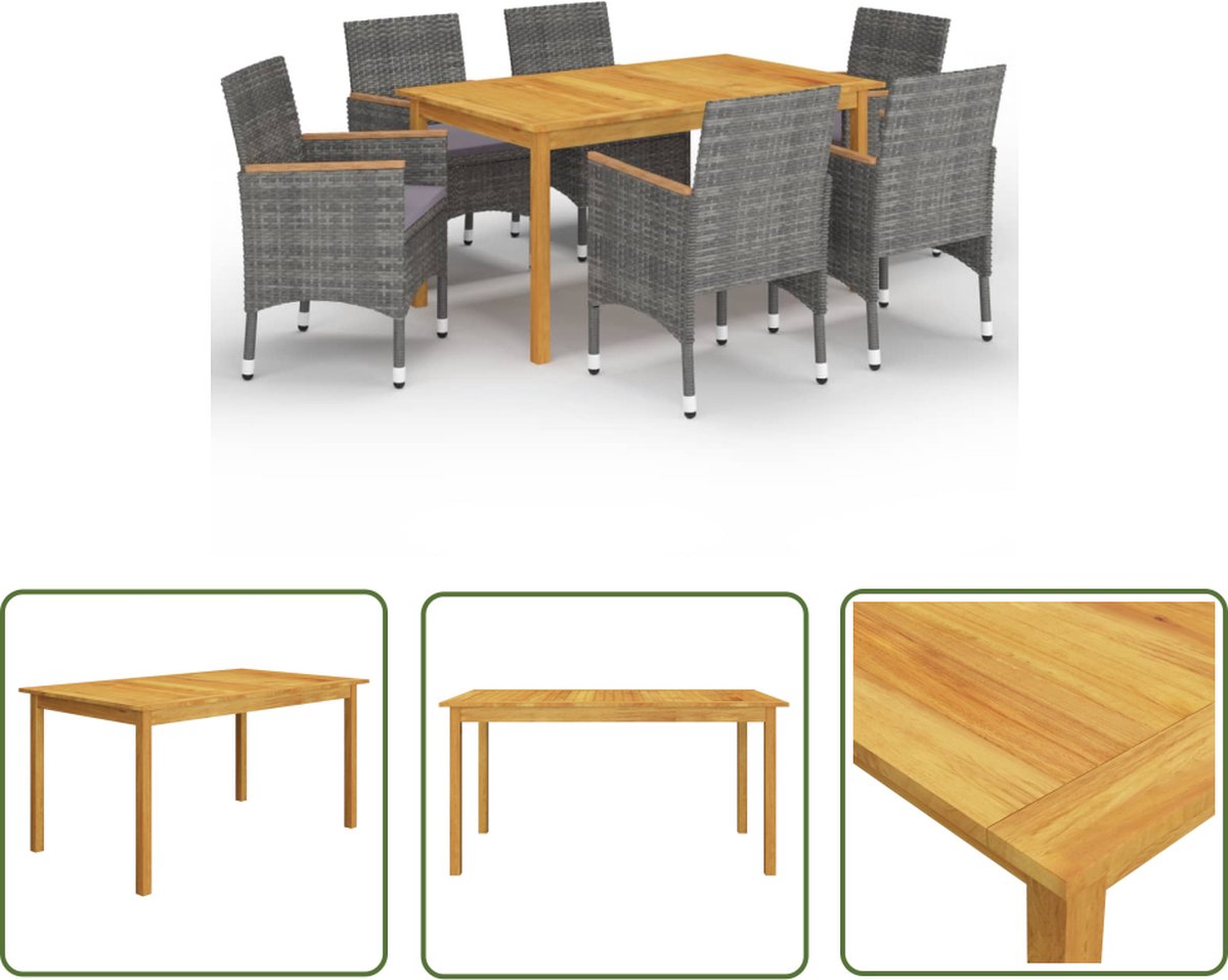 The Living Store 7-delige Tuinset grijs - Tuinstoel - Eetkamerset - Acacia Hout - Buitentafel - Lounge Set