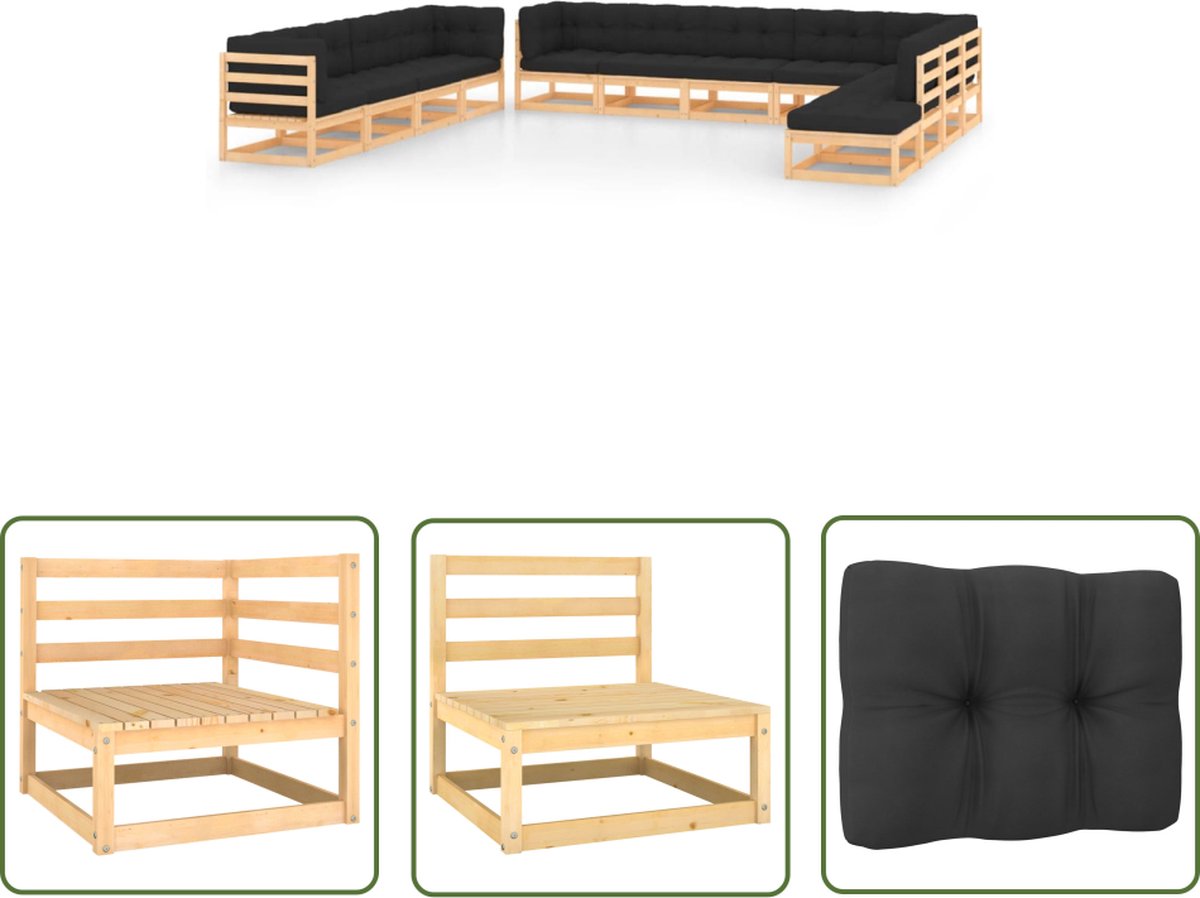 The Living Store 12-delige Loungeset met antracietkleurige kussens grenenhout - Loungeset - Tuinmeubilair - Lounge Set - Buitendecor - Hout