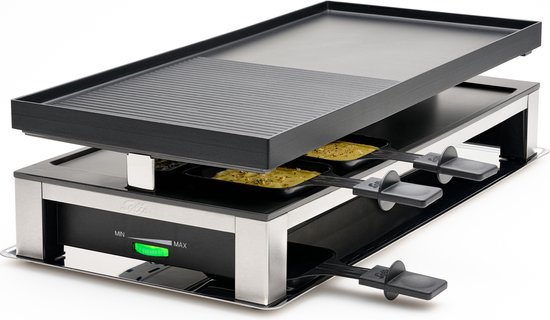 Solis 3 en 1 Table Grill 7911 Set Gourmet 10 Personnes - Set Gourmet Raclette - Plaque de Cuisson Gourmet - Argent/ Zwart