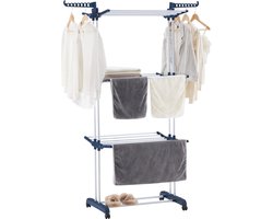 Opvouwbaar Droogrek 4 Niveaus - Ruimtebesparend Wasrek met Wielen en Haken voor Kleding en Handdoeken