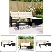 vidaXL Lounge Set - Tuinbank - Tuinbank met tafel en kussens L-vormig poly rattan zwart - Buitendining - Patio Furniture - Garden Sofa