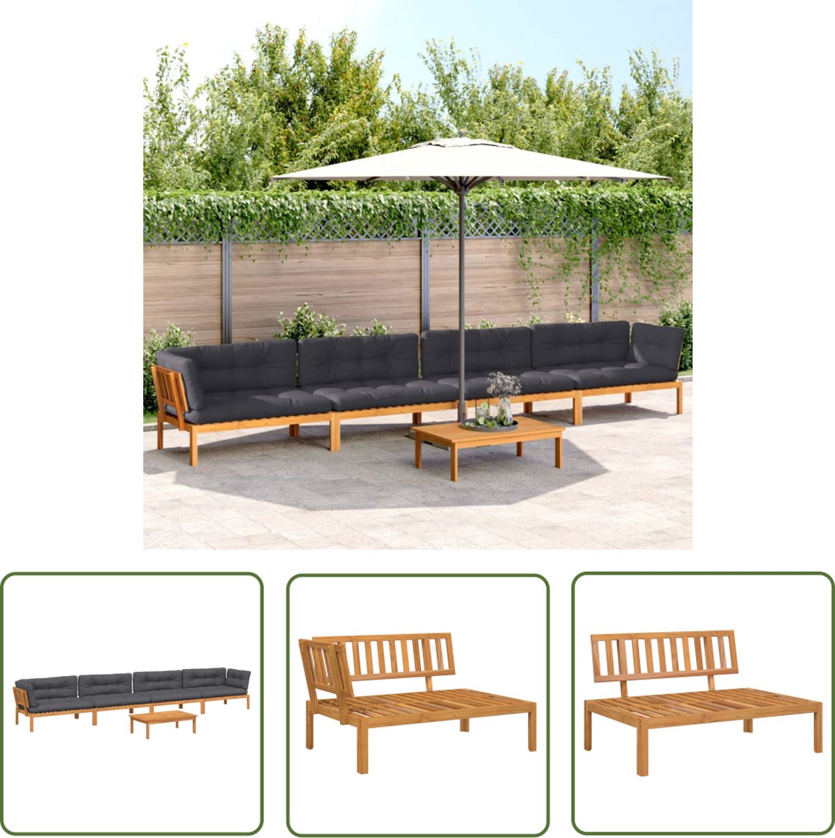 Acaciahouten palletbanken met kussens in buitensetting - Lounge bank van 133x92x69 cm - Tuinmeubelset voor ontspannen buitenleven