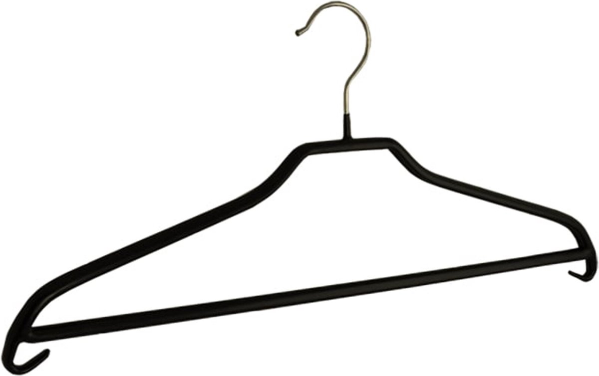 De Kledinghanger Gigant - Kledinghanger - Volwassenen - 8351 - 15 Stuks - Blousehanger - Shirthanger - metaal - Zwart - Anti-slip Coating - Broeklat - 40 cm - Kleerhanger (8351_00/15)