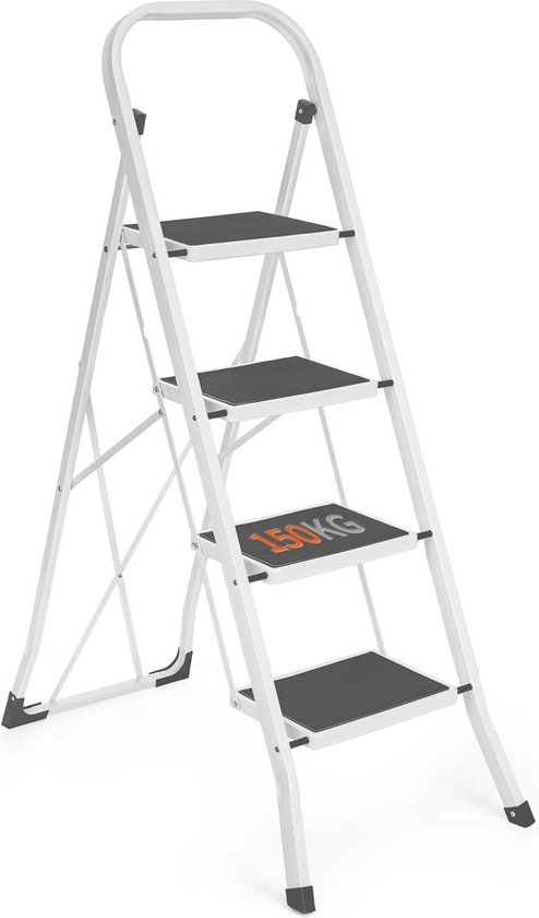 Opvouwbare 4-treden ladder - Antislip met handgreep, sterk en