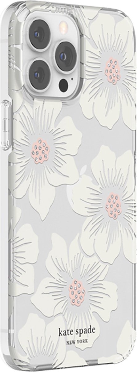 KATE SPADE NEW YORK, Hoesje Geschikt voor Apple iPhone 12 Pro Max / 13 Pro Max Hollyhock Range bedrukt Rose Trémière, Wit