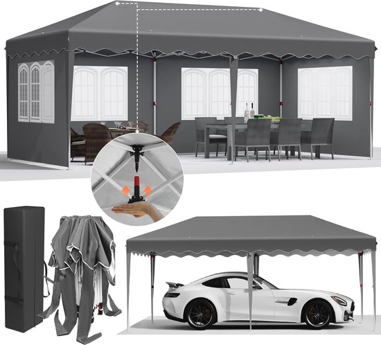 COBIZI Vouwpaviljoen, 3 X 6 Cm, Waterdicht, Winterbestendig, Pop Up Paviljoen Inklapbaar 3x6 Tent Met Zijwanden In Hoogte Verstelbaar Uv Bescherming Tuinpaviljoen Partytent Voor Markt 3527929555