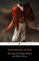 La couverture de "The Legend of Sleepy Hollow & Other Stories" présente un cavalier sans tête en habit rouge et pantalon blanc, aux côtés d'un cheval aux yeux rouges.