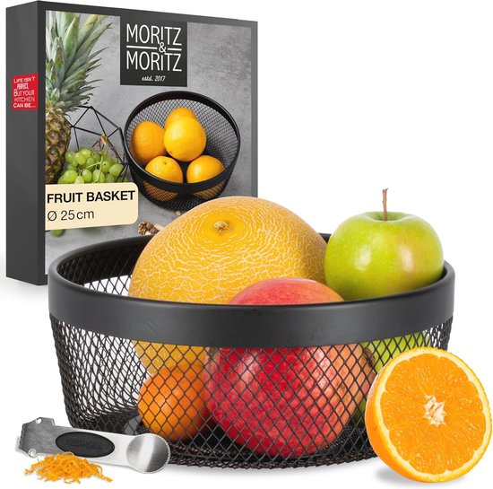 Relaxdays fruitschaal, metaal, draad, H x : 13 x 27 cm, opbergruimte & decoratie, design fruitmand, broodmand, zwart