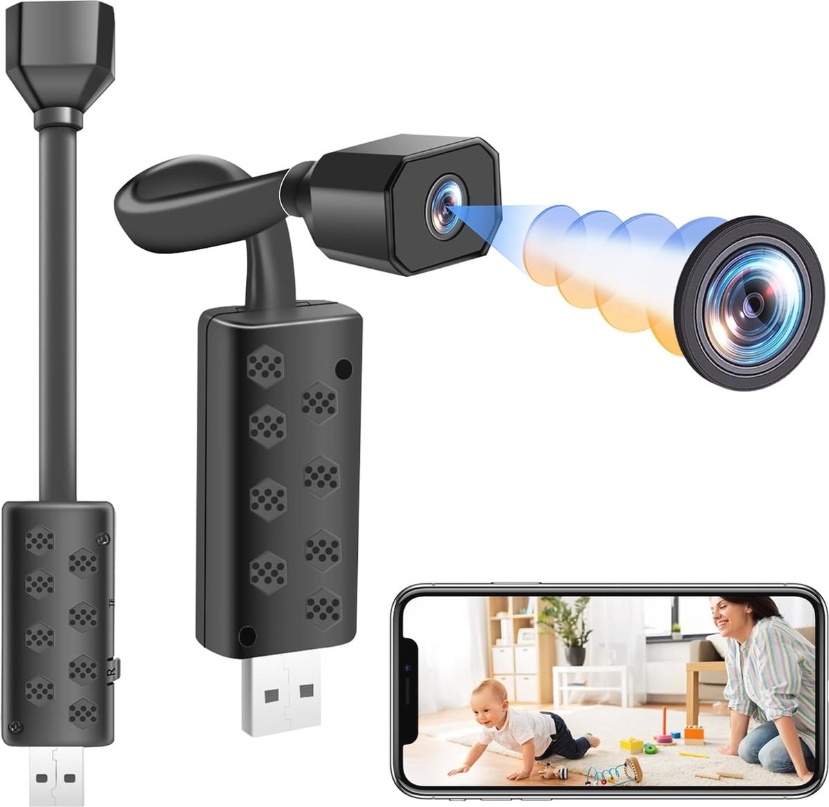 Mini Spy Camera HD 1080P met Nachtzicht - USB WiFi Verborgen Camera voor Thuisbewaking