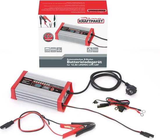 LiFePO4 Autoacculader, 20 A 12 V, volautomatische intelligente oplader