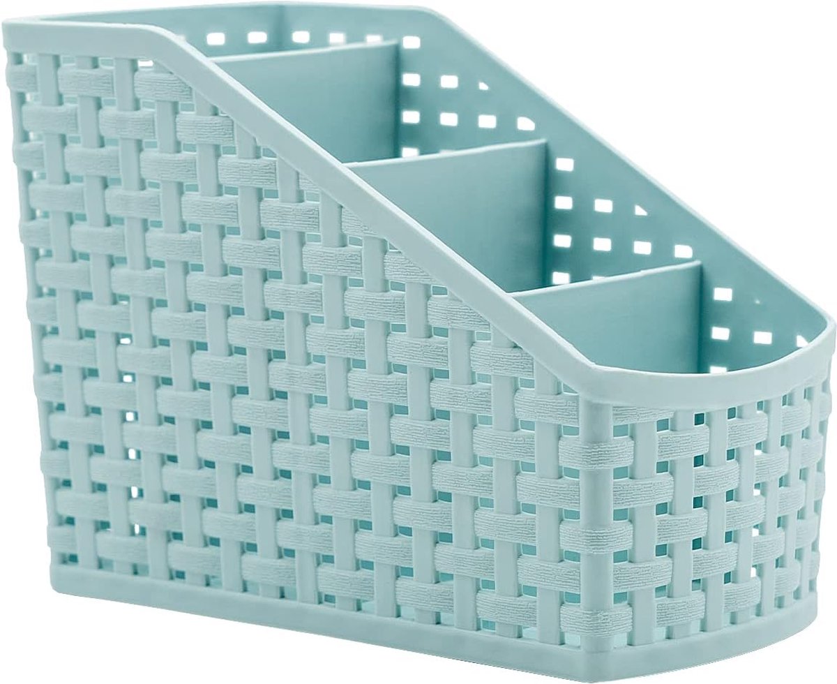 JGS ® Opbergmand, Cosmetica Doos, Organisator, Plastic Opbergbox voor Bureau, Kantoor, Slaapkamer, Woonoppervlak, Huis, Blauw, 4 Vakjes