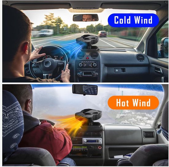 Tbest E Verwarming Ventilator Auto Ontdooier Ventilator Auto De Ventilator, 12V 150W Auto Verwarming Koud En Warm Dubbele Modus 180 Graden Draaibare Auto Verwarmingsventilator Voor Ontdooien Ontdooien