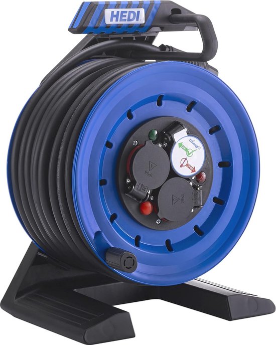 Kabelhaspel 250 mm met 25 m Neopreen Rubberen Kabel en Spatwaterdichte
