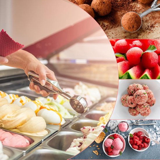 Cuillère à Glace En Inox Avec Gâchette - Lot De 2 (18 Et 19 Cm) - Pour Boules De Glace, Pâte à Cookies, Fruits - Facile à Nettoyer