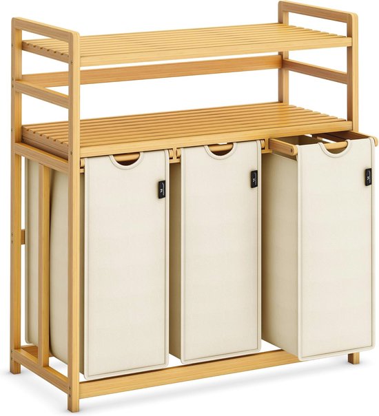 AdelDream Wasmand 150L 3 Vakken 2 Rekken Uittrekbare En Afneembare Waszak Bamboeframe Wasverzamelaar Wasemmer 1020889250