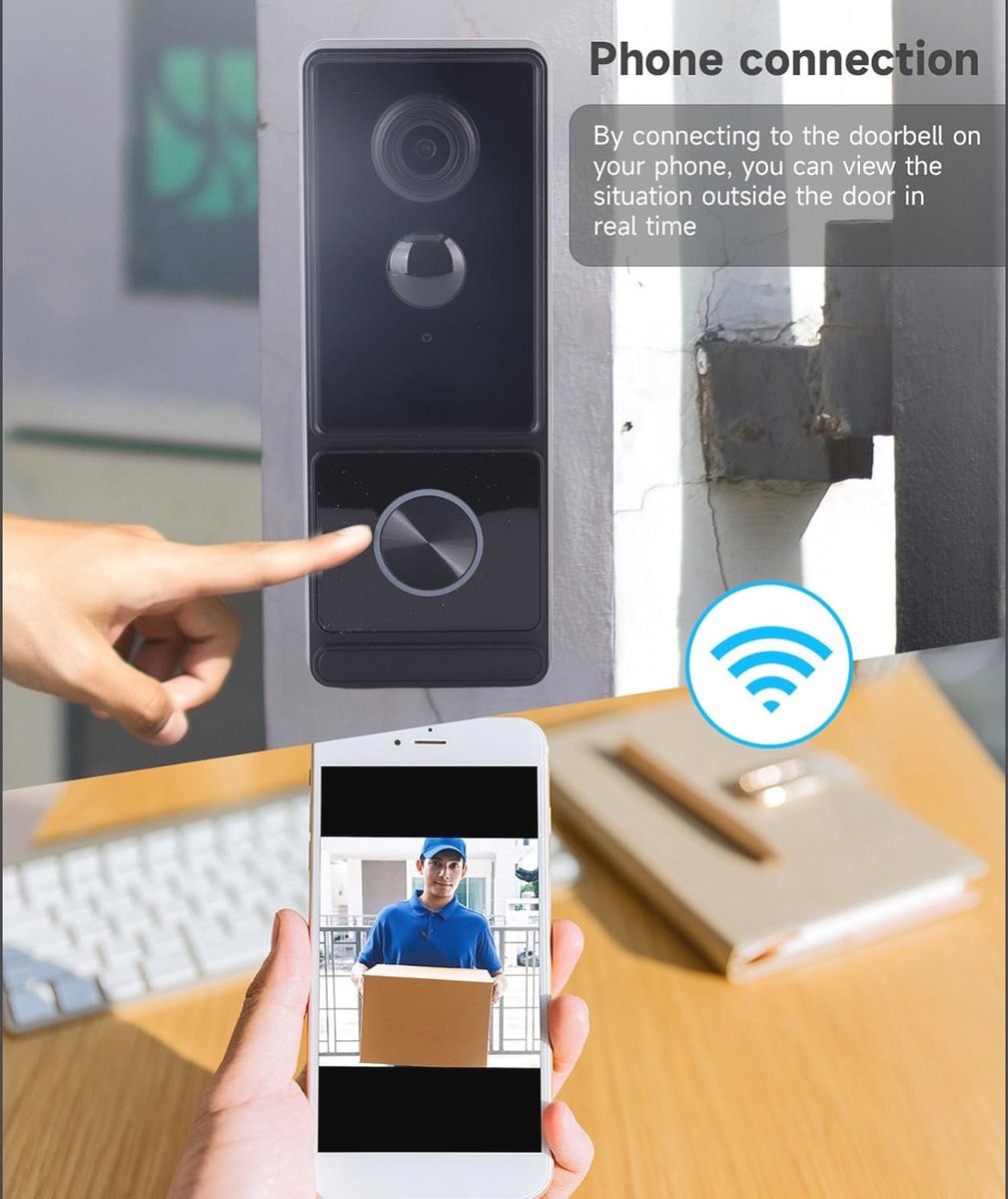 Slimme Wifi Videodeurbel - IP54 - Nachtzicht en Bewegingssensor - Op Batterij - Wit Slimme Wifi Videodeurbel - IP54 - Nachtzicht en Bewegingssensor - Op Batterij - Wit