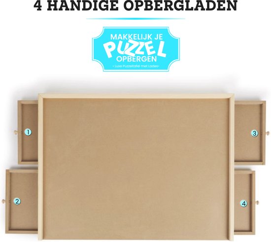 PiecePro Puzzelbord met 4 Lades - 1000 Stukjes - Puzzeltafel met Opbergsysteem - 76 x 57 cm - Puzzelmat - Portapuzzle - Puzzelplaat - Puzzelplank