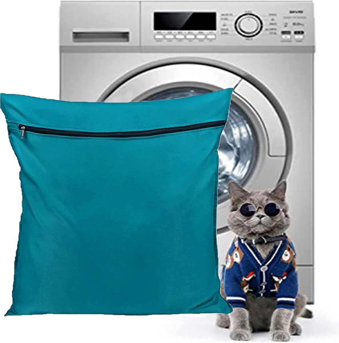 Goedkoopste Waszakken voor huisdieren - Waszakken van twill polyester - Grote waszakken met rits - Voorkomt dat waszakken verstopt raken door dierenhaar - Waszakken voor huisdierendekens - Geweldig voor honden en katten (70x80cm) - meer blauw-L