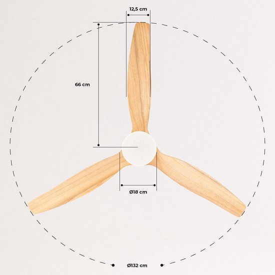 CREATE Windcalm DC, witte plafondventilator, vleugels van donker hout met licht, wifi, stil, vermogen 40 W, 132 cm