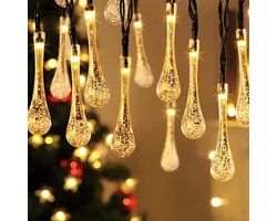 Solar Lights Outdoor Tuin Waterdicht Zonne - energie Water Drop String Light Fairy Light Icicle Kerstverlichting Festoen Lichten voor Boom Bruiloft Festival (Warm Wit - 6,3 m - 30 LEDs)