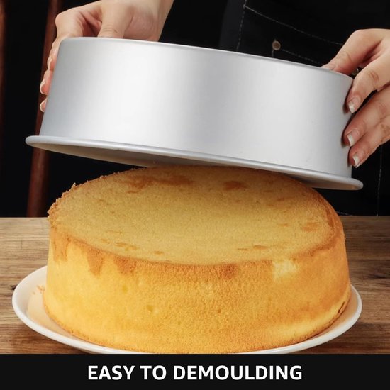Moule à gâteau rond 4 pièces 22 cm rond, 8 cm de hauteur, moule à gâteau rond, moule à gâteau rond en aluminium, revêtement antiadhésif, argent