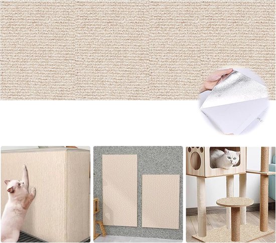 Zelfklevende krasbeschermingsmat, 200 x 40 cm, krabmat, kat, krasbescherming bank, trimbare kattenkrabbank, bescherming, doe-het-zelf klauwen kattentapijt voor bank en muur (beige