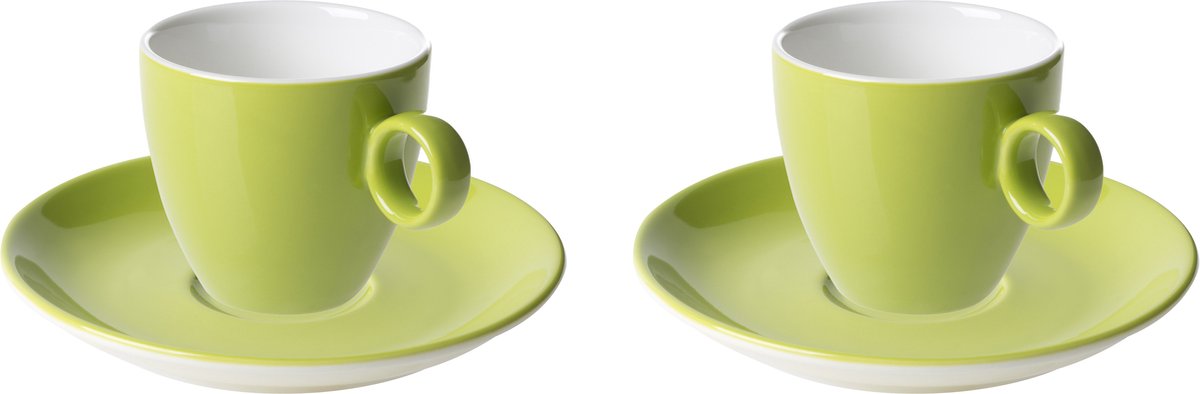 Maastricht Porselein - Koffie kop en schotel - 2 stuks - 17 cl - Groen - Porselein - Koffiekopjes