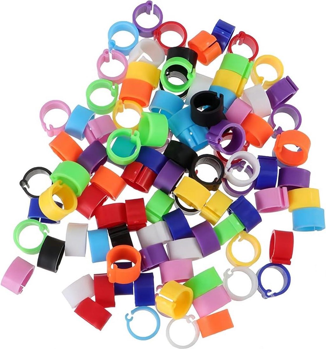 8 mm kunststof vogelbeenringen - 100 stuks - meerkleurig - kippen kwartels duiven - clips - willekeurige kleur