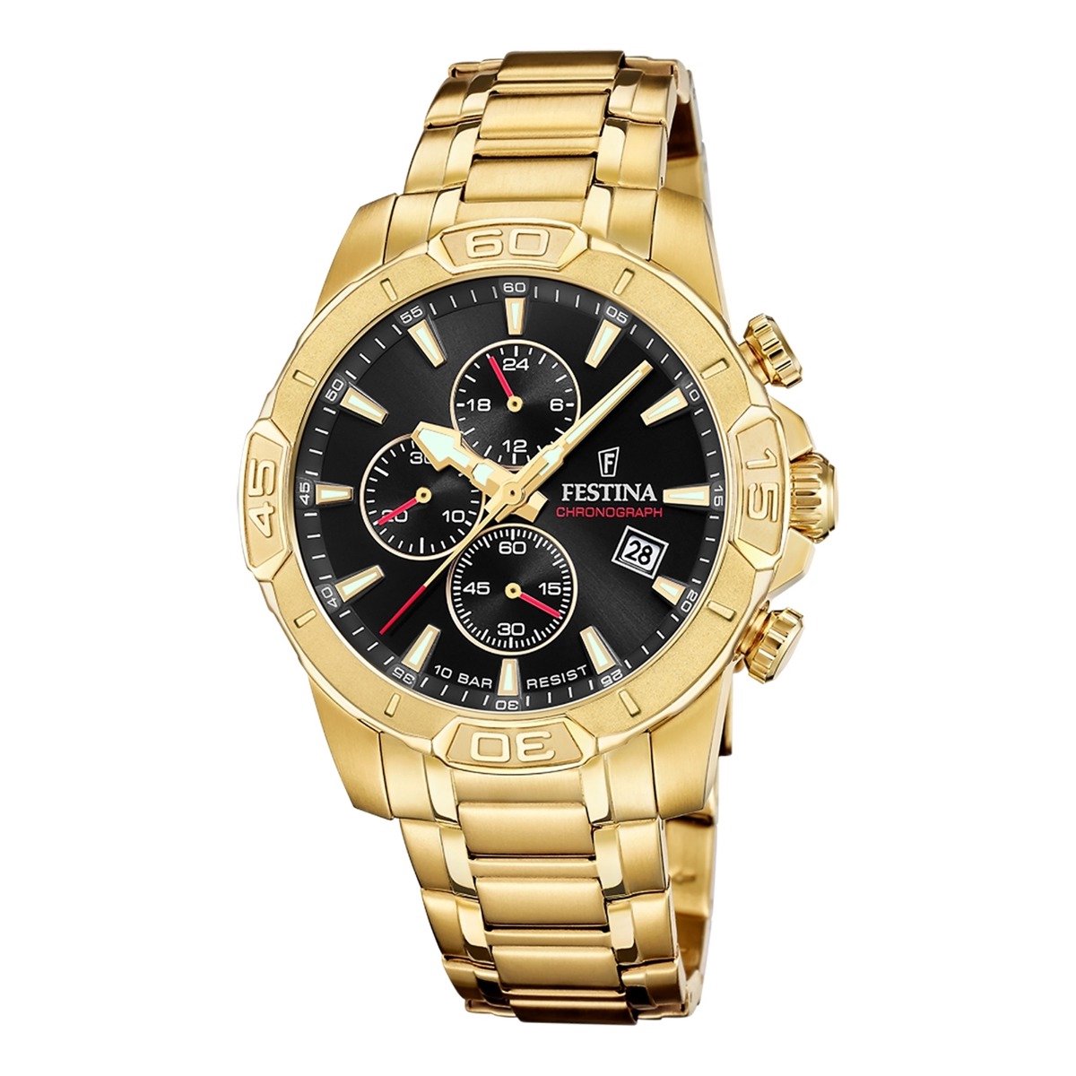 Festina F20705-4 Heren Horloge - Chronograaf - Mineraalglas - Roestvrijstaal-Leer - Quartz - Gesp - 10 ATM (zwemmen)