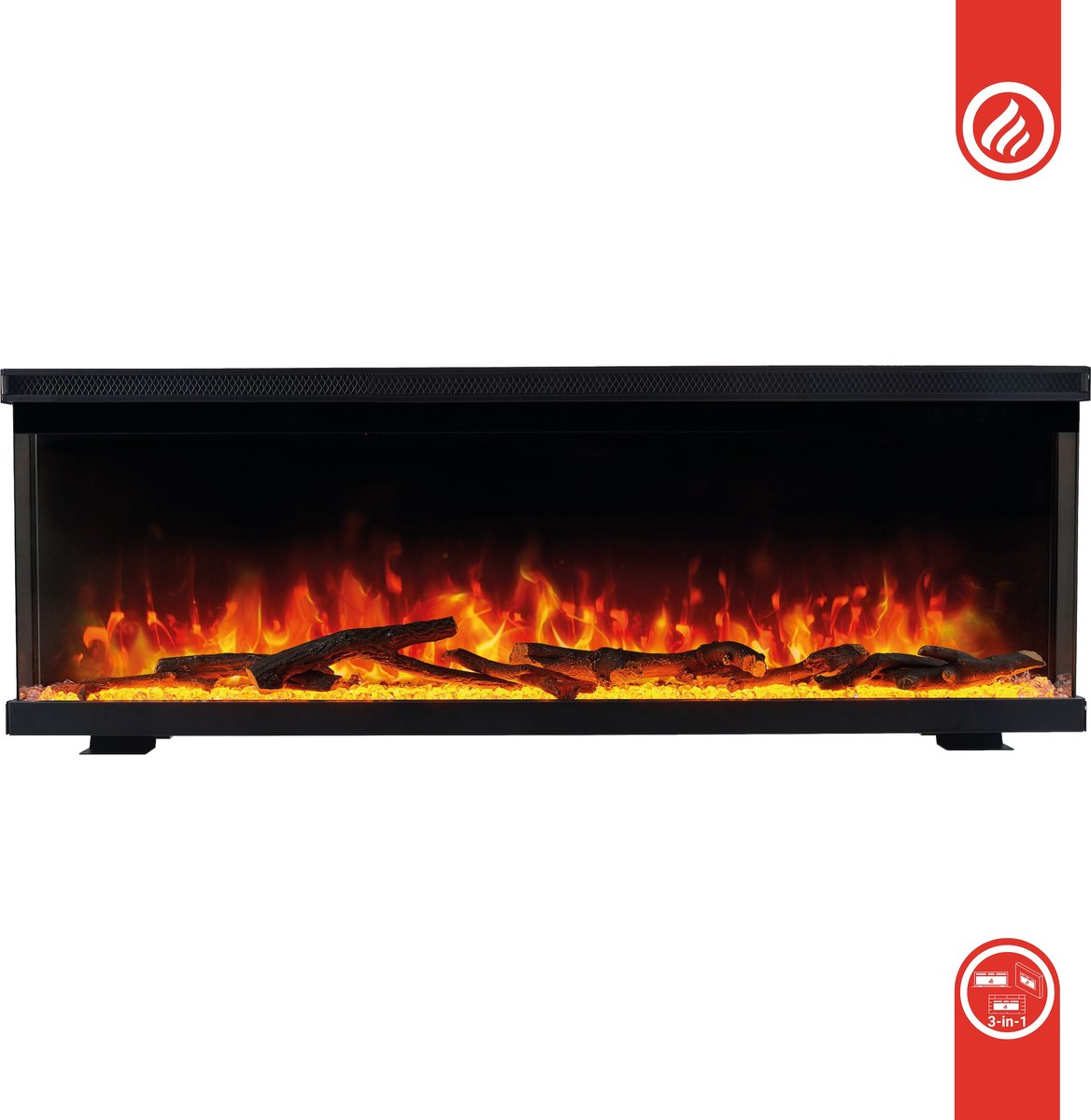 KAMINIO Elektrische haard LEA - Elektrische 3-in-1 haard met panoramaweergave, verwarming, 3D-vlameffect, 12 vlamkleuren, afstandsbediening - 60 inch