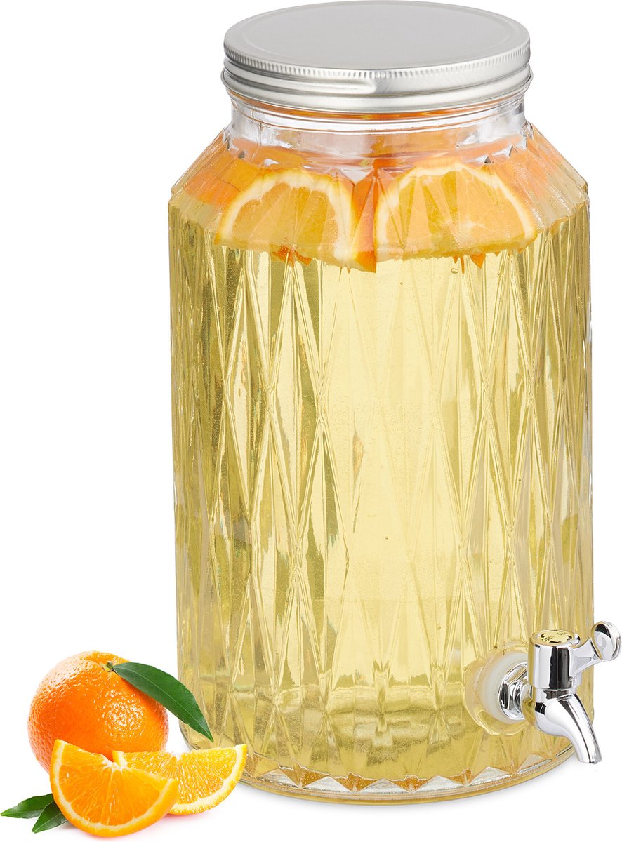 drankdispenser met kraantje - 5 liter - glazen limonadetap met patroon