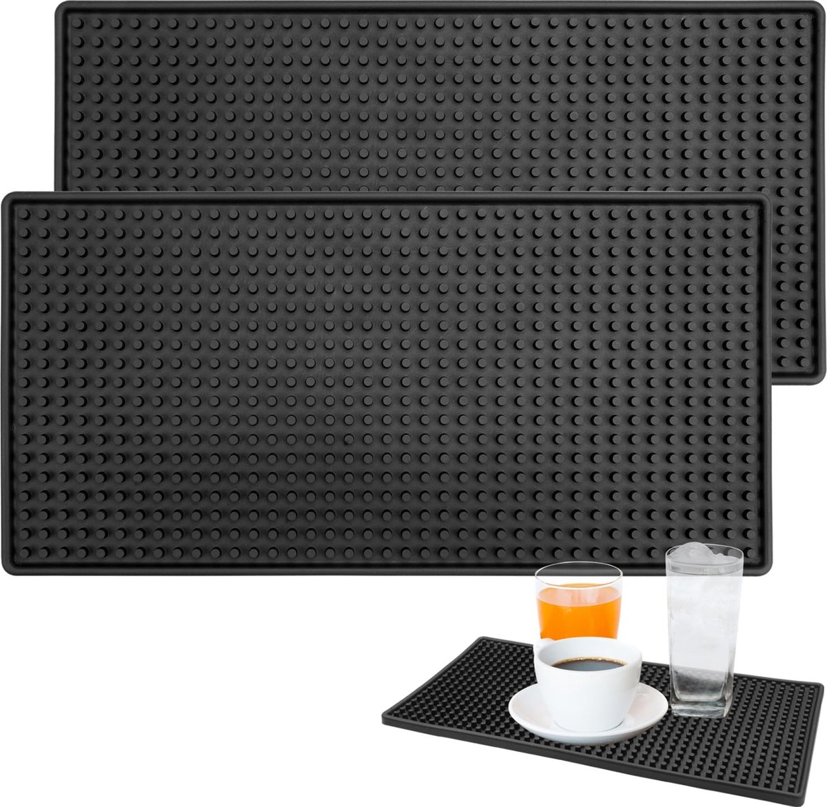 Goedkoopste Goodivery ® Aantrekkelijke Siliconen Afdruipmat voor Keuken en Bar – Set van 2, Zwart, 15 x 30 cm