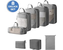 Compression Cubes - Koffer Organizer Set - 8-delig - Kleding en Bagage Organizer - Compressie - Travel Cubes - Reis Accessoires - Voor Tassen en Backpacks - Grijs