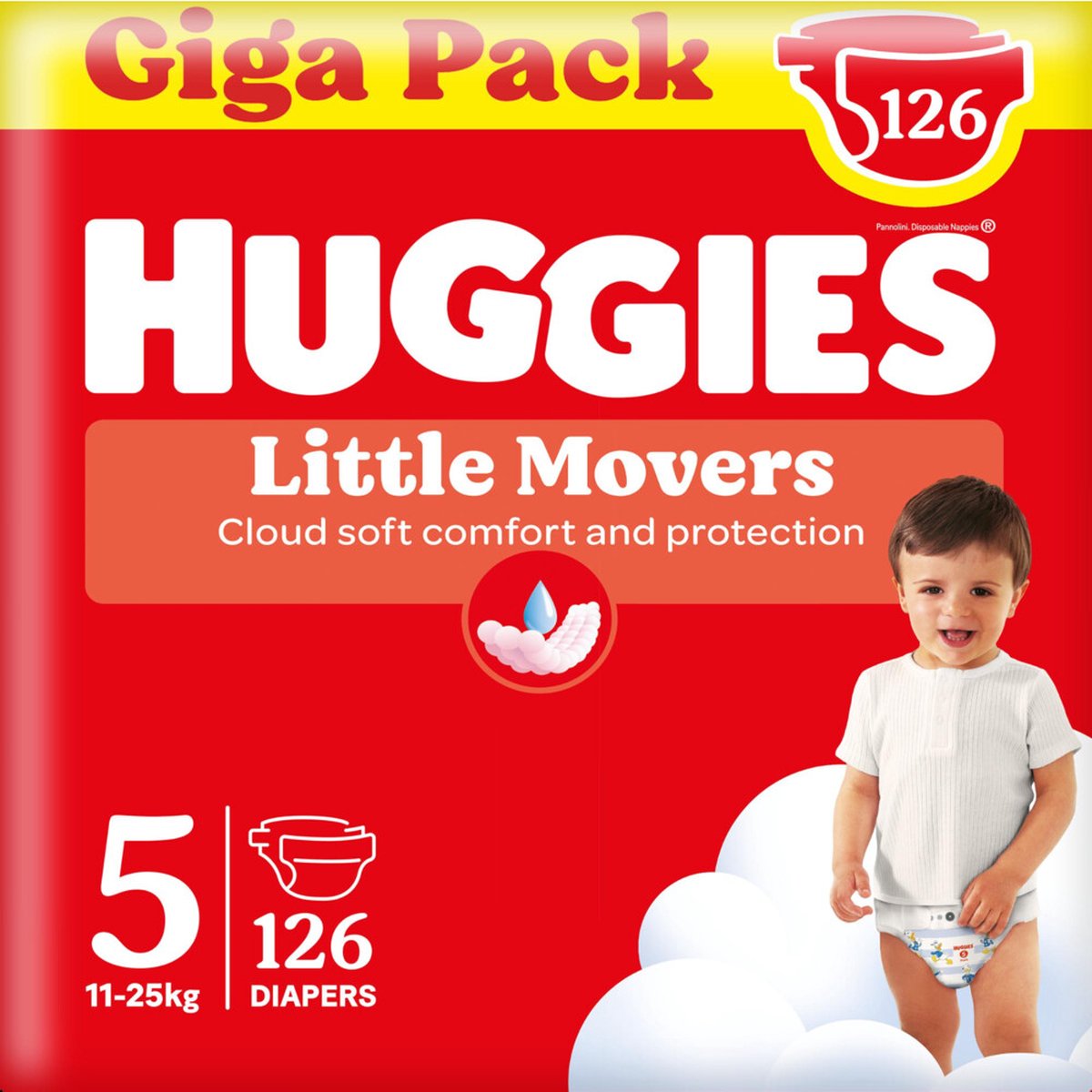 Goedkoopste Huggies® Little Movers baby luiers, Maat 5 (11 tot 25 kg), 126 luiers met Disney© designs, Giga pack