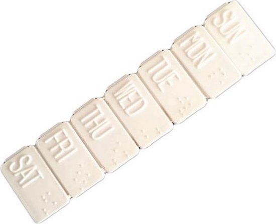 Knaak Pilulier division 7 jours - Pilulier pour 1 semaine - Boîte à médicaments avec indication en braille - Medicijnbox avec indication du jour - Wit