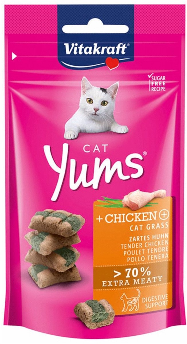 Vitakraft Cat Yums kip met kattengras kattensnack (40 g) 6 verpakkingen