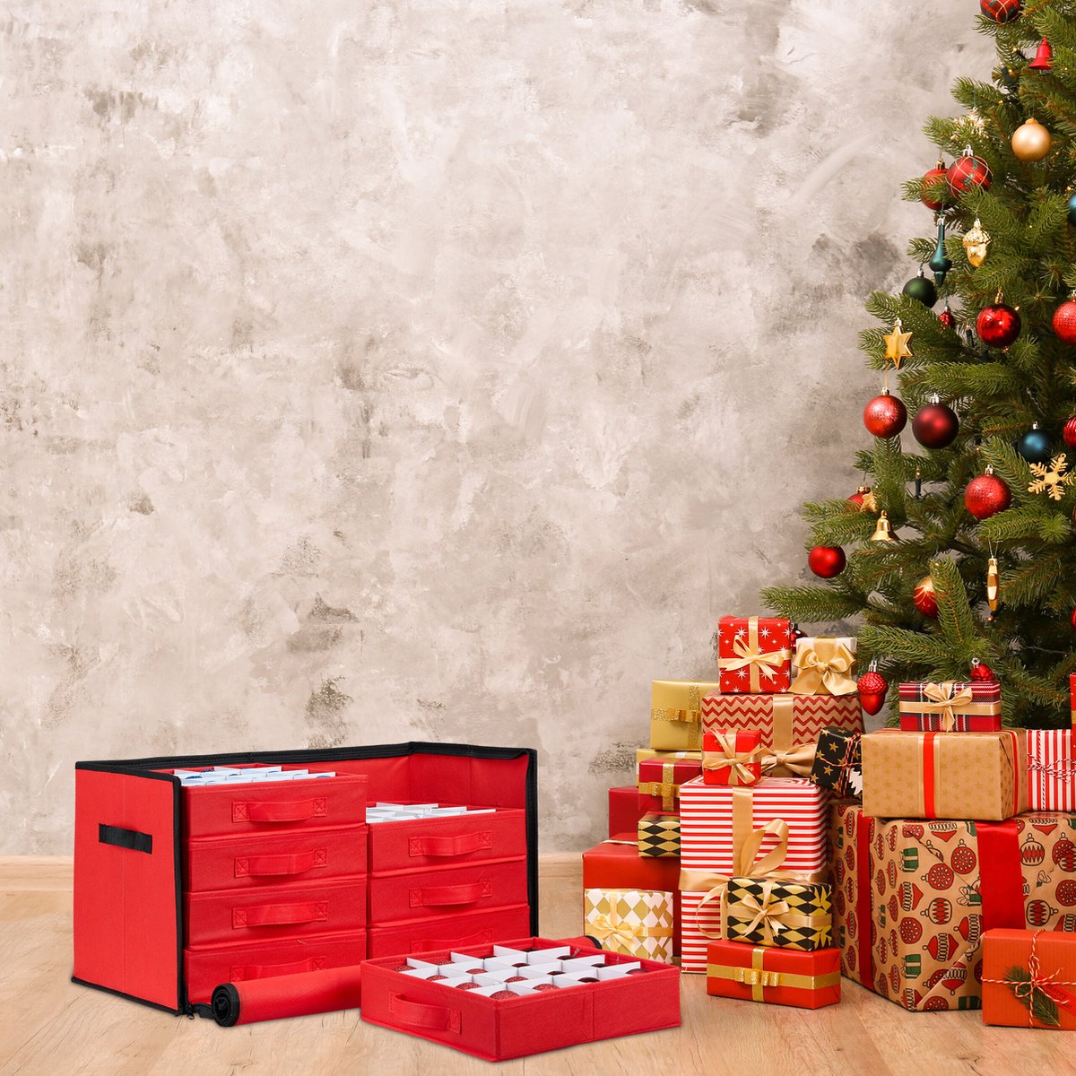 Kerstballen opbergbox - met lades - 128 vakken - verstelbare schotjes – foto 3