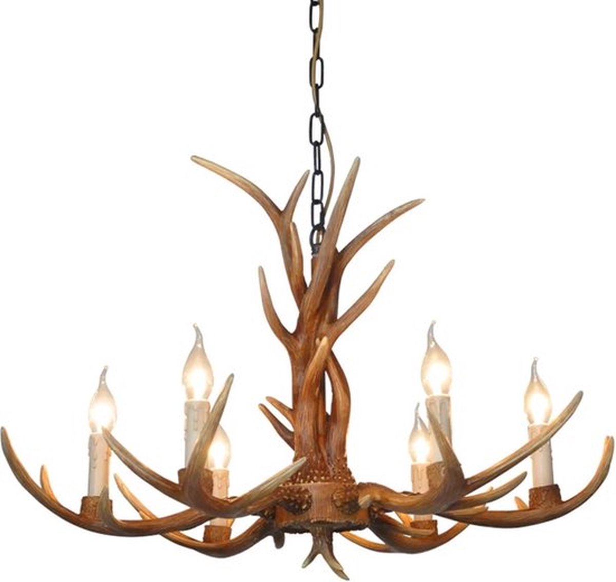 Vintage - Kroonluchter - Vintage kroonluchter - Woonkamer - Vintage - Kunsthout - Hertengewei - W:76cm H:53cm - E14 x6