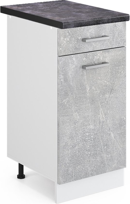Vicco Complete keukeneenheid R-Line, Blauw-grijs/Wit, 350 cm met hoge kast, met marmeren Vicco Complete keukeneenheid R-Line, Blauw-grijs/Wit, 350 cm met hoge kast, met marmeren
