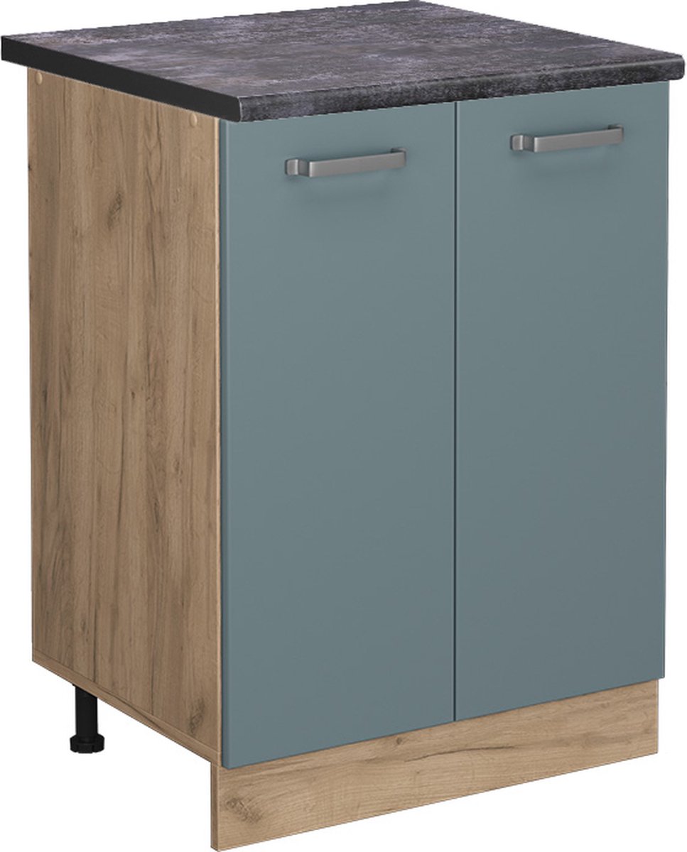 Vicco R-Line Keukenonderkast – 60 cm, WB Antraciet Blauw-grijs Blauw-grijs/Goudkleurig Eiken