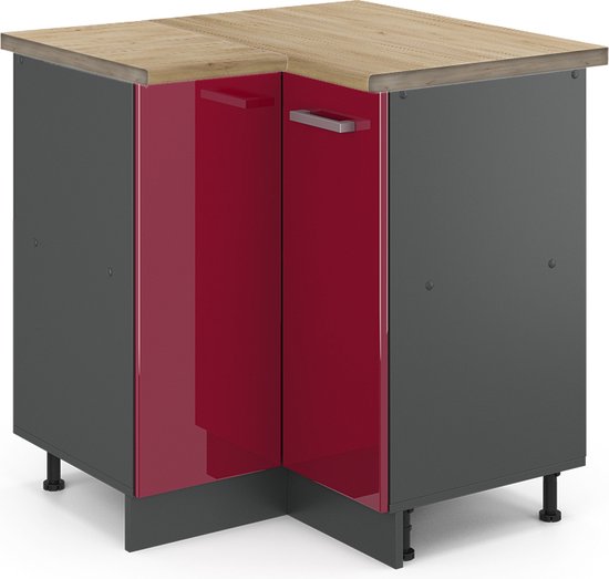 Vicco Armoire d'angle R- Line, Rouge bordeaux brillant/Anthracite, 75,6 cm, Chêne WB