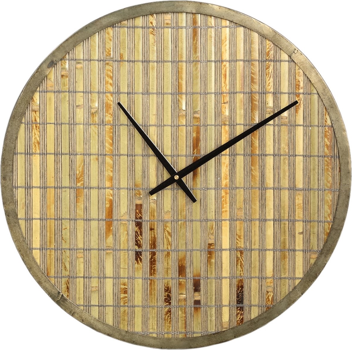 PTMD Ferine Ronde Wandklok - 56,5x4,5x56,5 cm - Metaal/Rotan - Bruin
