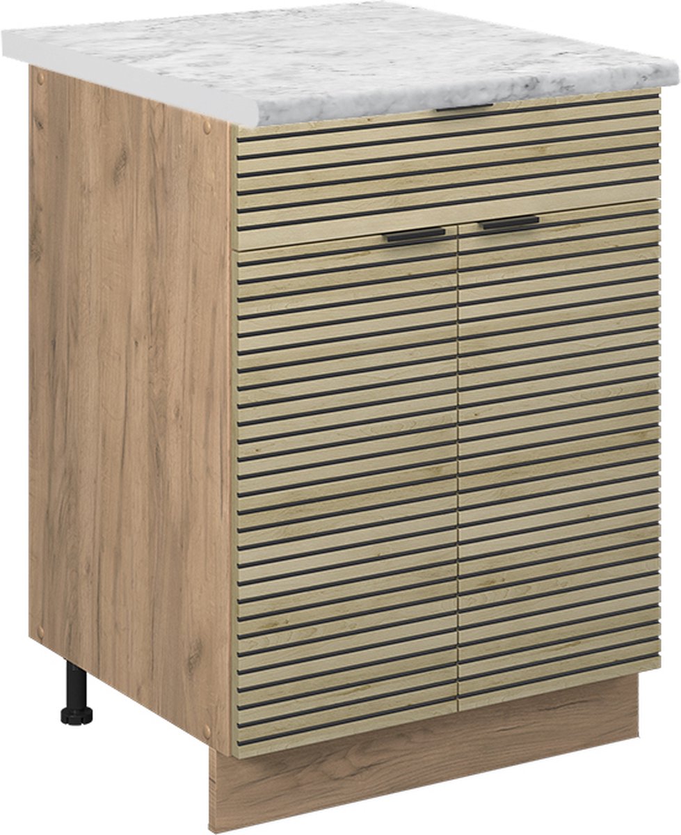 Vicco Fame-Line Onderkasten – 60 cm met lade, WB Marmer Eiken paneel Eiken paneel/Goudkleurig Eiken