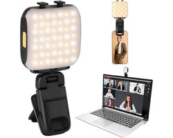 Cameralamp met clip - Dimbare led-selfielamp voor videoconferentie en livestreaming met 3 lichtmodi - Oplaadbare videolamp voor fotografie en werken op afstand .