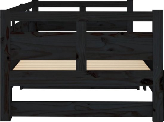 The Living Store Canapé-lit en pin Massief - Extensible - Gain de place - Zwart - 193,5 x 181 x 66 cm - Matras non inclus