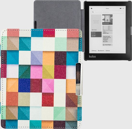 Lunso Geschikt voor Kobo Aura Edition 1 hoes (6 inch) - sleepcover - Blokken van Lunso — afbeelding 2