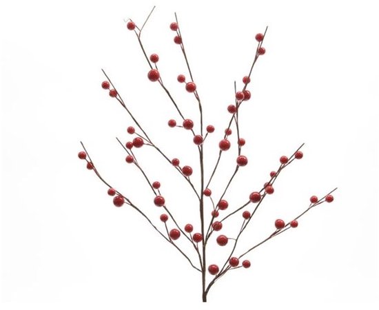 Decoratieve bruine tak van 55 cm met glanzende rode bessen voor kerstdecoratie.