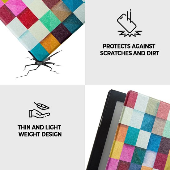Lunso Geschikt voor Kobo Aura Edition 2 hoes (6 inch) - sleepcover - Blokken van Lunso — afbeelding 2