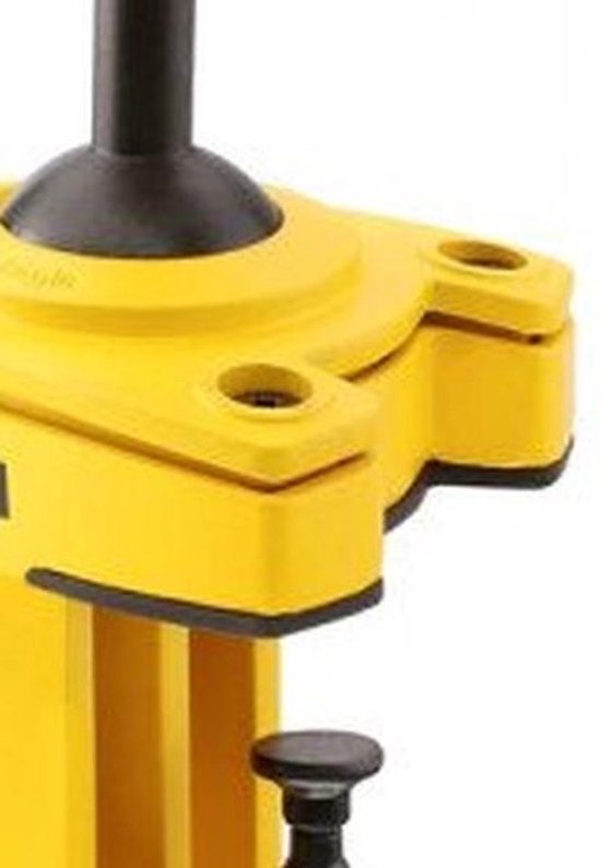 Gedetailleerd beeld van het gele multifunctionele boorklem van Stanley met zwarte accenten.