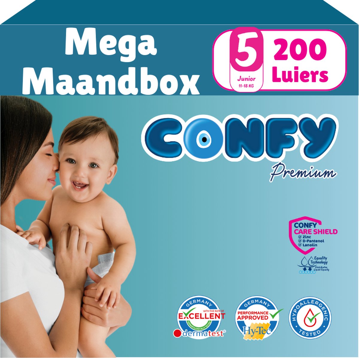 Goedkoopste Confy Premium - Maat 5 (11-18kg) - 200 luiers – Mega Maandbox